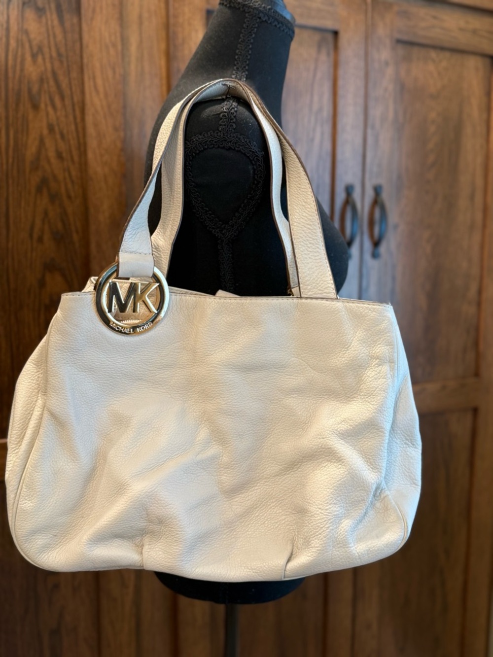 Michael Kors Cream Leather Tote with MK Charm